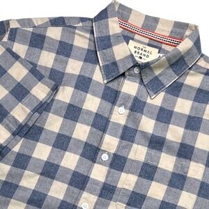 The Normal Brand Mens Short Sleeve Button Down Shirt Blue Cream Plaid Size M